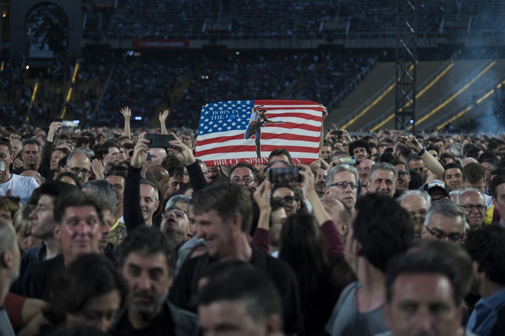 BARCELONA, SPAIN - APRIL 28: Fans wait for Bruce Springsteen concert at Estadi Olimpic the first concert of his European Tour on April 28, 2023 in Barcelona, Spain. (Photo by Jordi Vidal/Redferns)